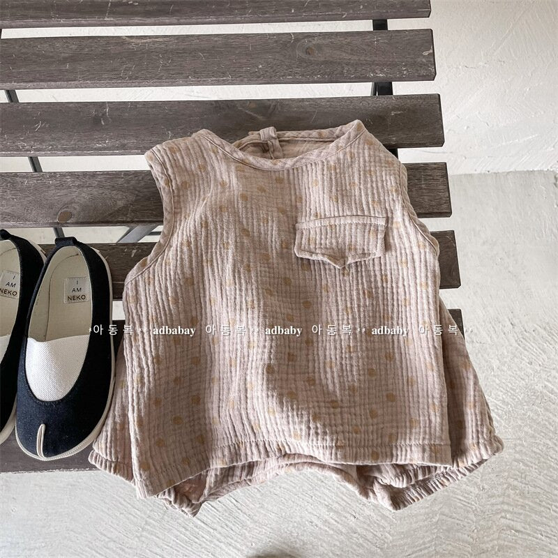 ノースリーブセットアップ Coffee / 80cm Polka Dot Sleeveless & Shorts Set ドット柄 ノースリーブ セットアップ【mh0012141】