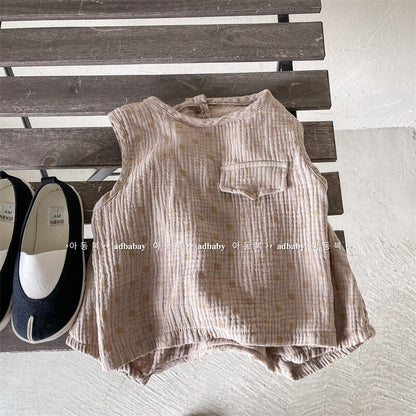 ノースリーブセットアップ Coffee / 80cm Polka Dot Sleeveless & Shorts Set ドット柄 ノースリーブ セットアップ【mh0012141】
