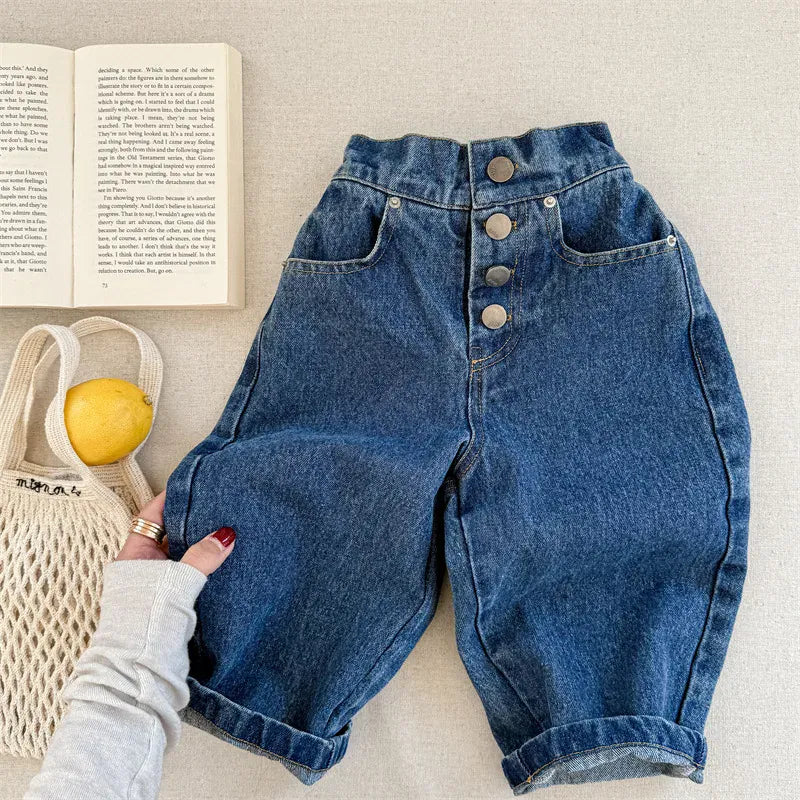 デニムパンツ Dark Blue / 12M (80) キッズパンツ ボタンフライルーズロングデニムパンツ【mh0008962】