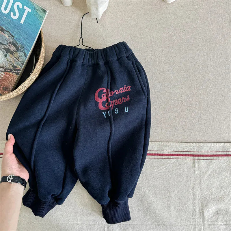 ロングパンツ・スウェットパンツ Dark Blue / 12M  80CM キッズパンツ レターロゴプリント裏フリースロングスウェットパンツ【mh0008450】