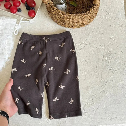レギンスパンツ Dark Gray / 12M (80) キッズパンツ ハーフレギンスパンツ リボンプリント 3カラー【mh0005813】