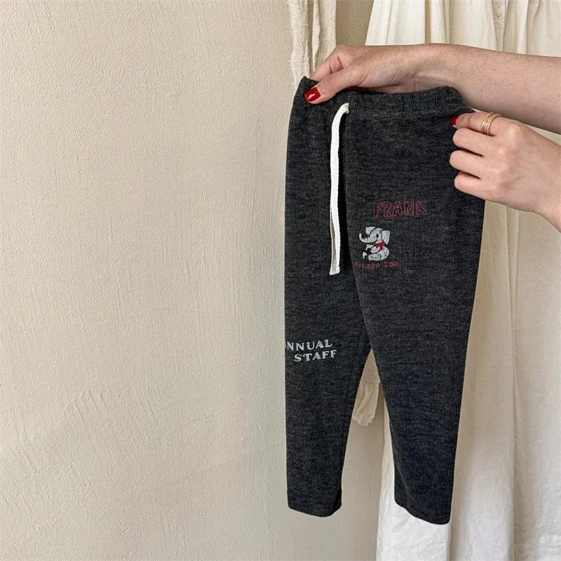 レギンスパンツ Dark Gray / 12M  80CM キッズパンツ レターロゴ象エレファント刺繍レギンスパンツ 2カラー【mh0006841】