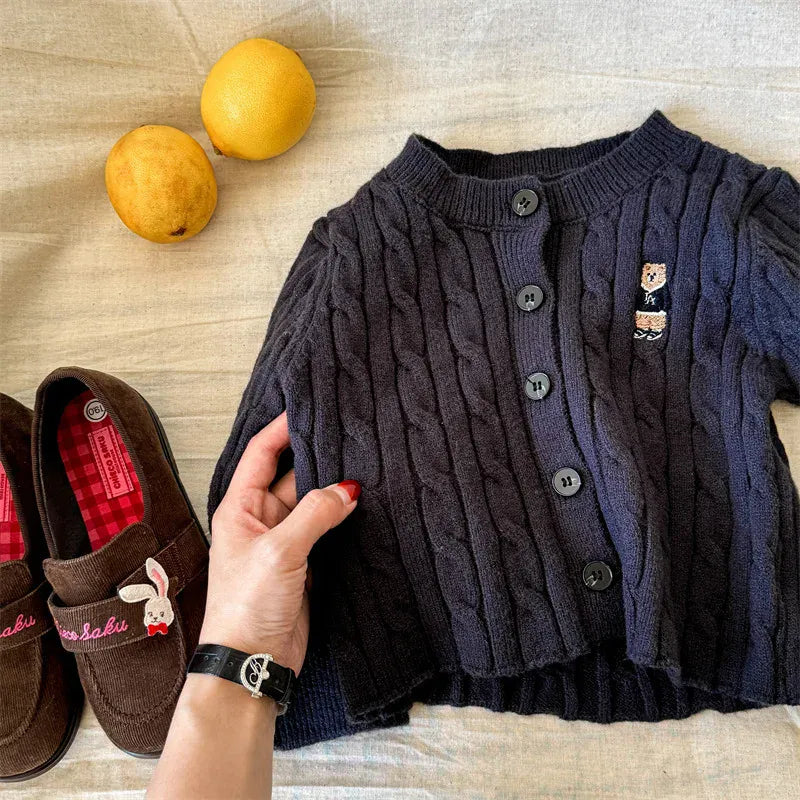 カーディガン・パーカー Dark Gray / 12M  80CM キッズカーディガン ニットジャケット ベアくま刺繍ワンポイント 3カラー【mh0006623】