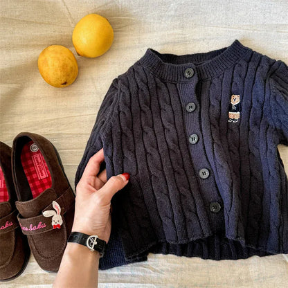 カーディガン・パーカー Dark Gray / 12M  80CM キッズカーディガン ニットジャケット ベアくま刺繍ワンポイント 3カラー【mh0006623】