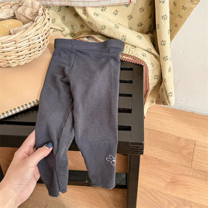 レギンスパンツ Dark Gray / 12M  80CM キッズパンツ フラワーワンポイントプリントレギンスパンツ 3カラー【mh0006866】