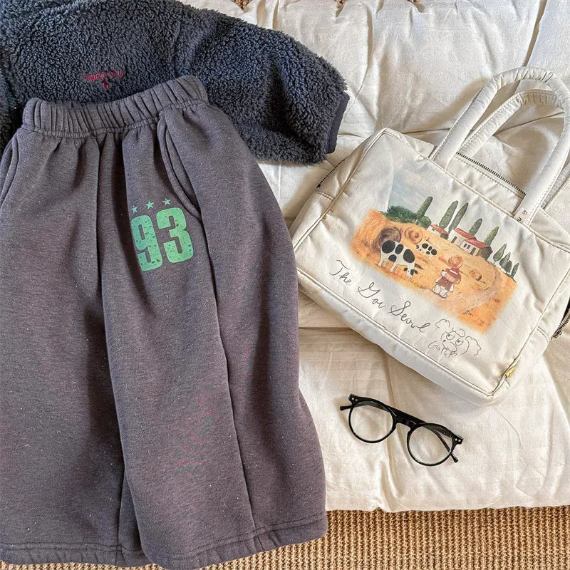 ロングパンツ・スウェットパンツ Dark Gray / 12M  80CM キッズパンツ ナンバーロゴプリント裏ボアフリースロングスウェットパンツ【mh0008295】