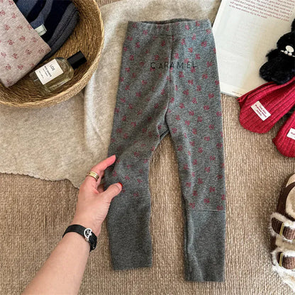 レギンスパンツ Dark Gray / 12M  80CM キッズパンツ フラワープリント切り替えレギンスパンツ【mh0008455】