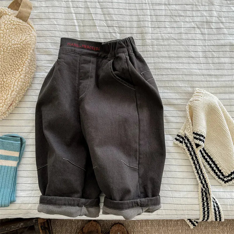 ロングパンツ・スウェットパンツ Dark Gray / 12M  80CM キッズパンツ ロゴ刺繍ワンポイント裏フリースロングルーズパンツ【mh0008469】