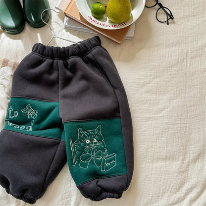 ロングパンツ・スウェットパンツ Dark Gray / 12M  80CM キッズパンツ ねこキャット刺繍パッチワークロングスウェットパンツ【mh0008473】