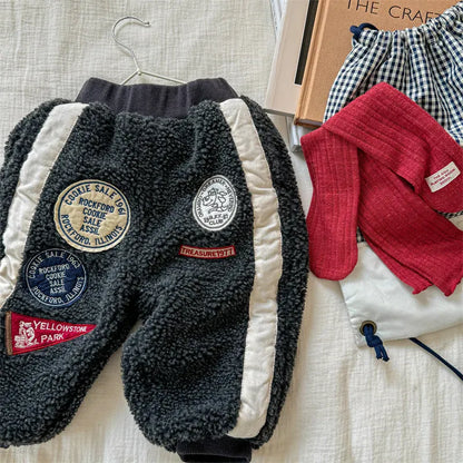 ロングパンツ・スウェットパンツ Dark Gray / 12M  80CM キッズパンツ ワッペンサイドラインボアフリースロングパンツ【mh0008475】