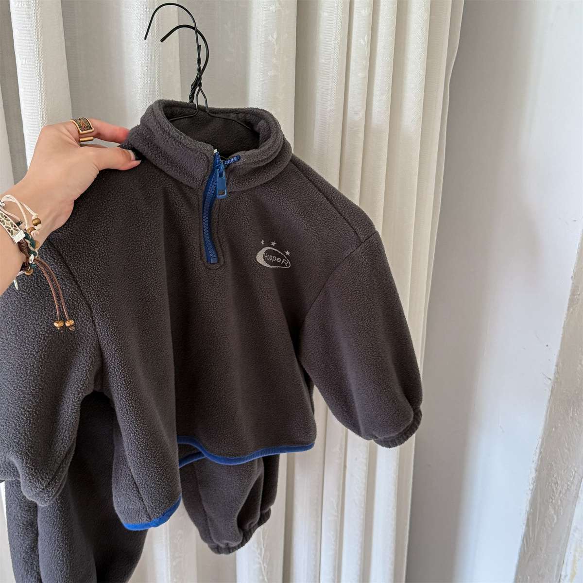 長袖セットアップ Dark Gray / 80cm 長袖フリースジャケット+ロングパンツ 2点セット もこもこセットアップ【mh0011434】