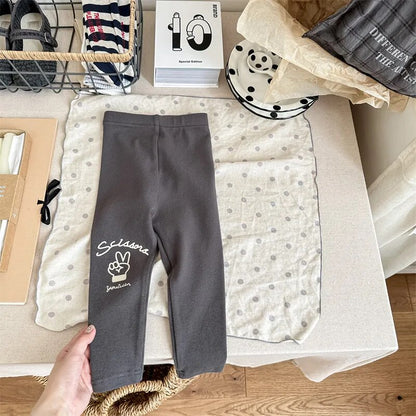 レギンスパンツ Dark Gray / 80cm キッズ レギンスパンツ プリントロゴ アプリコット ダークグレー ブルー 3カラー ユニセックス 男の子 女の子 子供服【mh0003006】