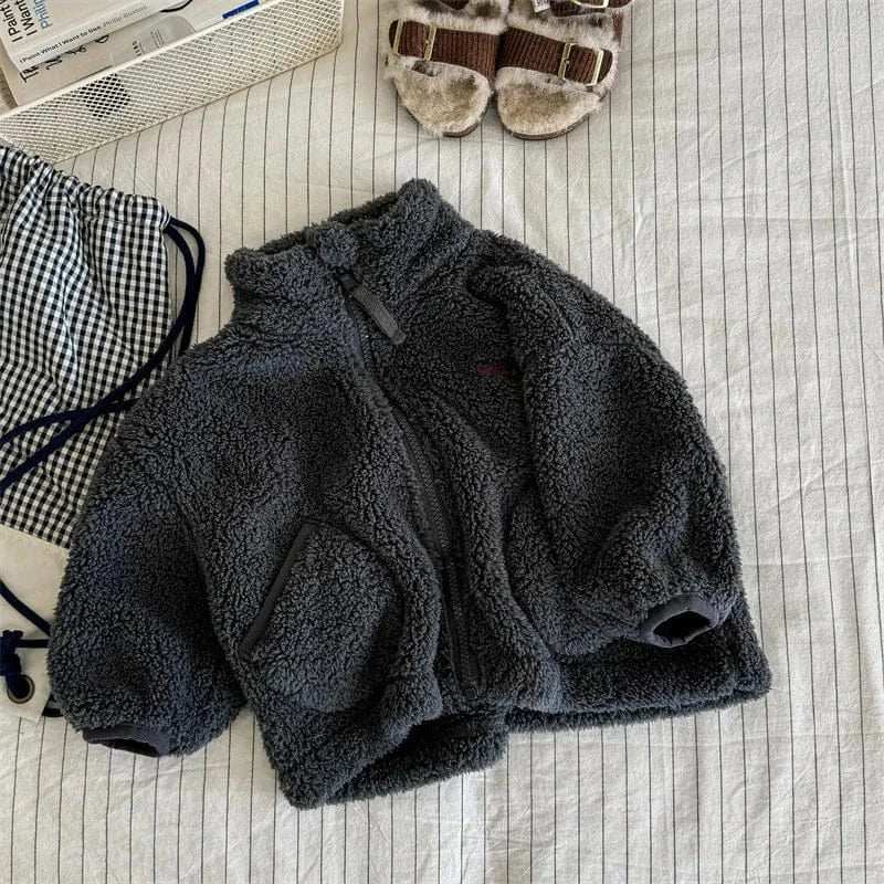 ショートコート・ジャケット・ジャンパー Dark Gray / 80cm 9-12M キッズアウター ボアフリースジップアップスタンドカラーブルゾンジャケット スモーキー4カラー【mh0007578】