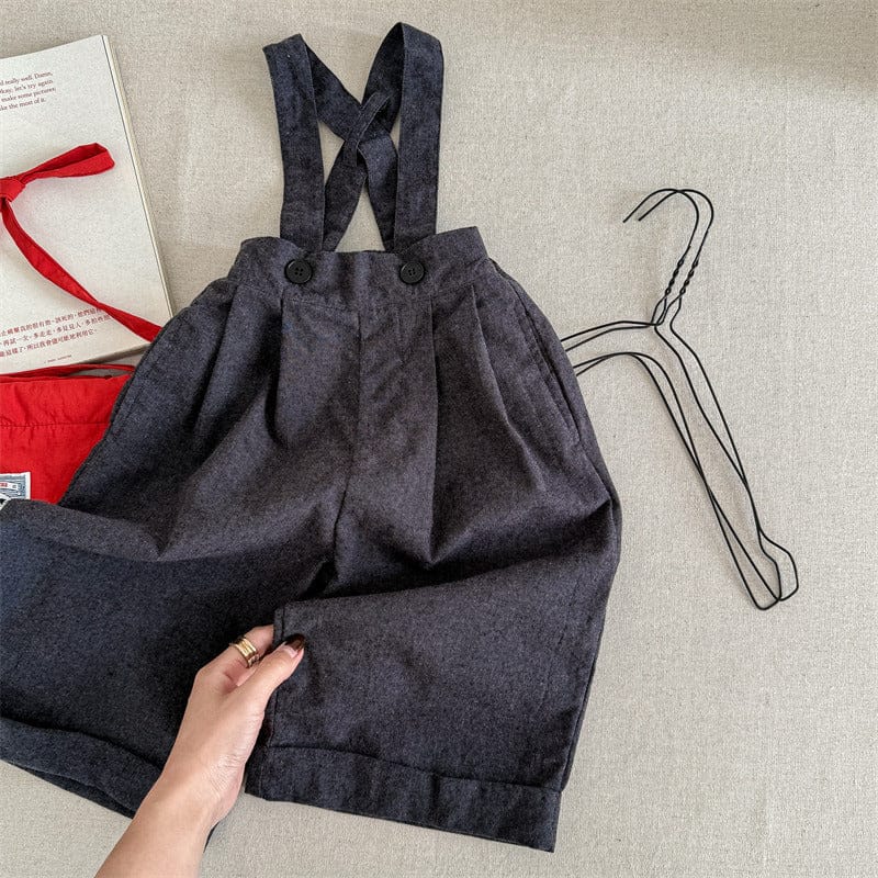 サロペットパンツ・サスペンダーパンツ Dark Gray / 80cm キッズパンツ シンプルルーズワイドプレッピーサスペンダーパンツ【mh0009015】