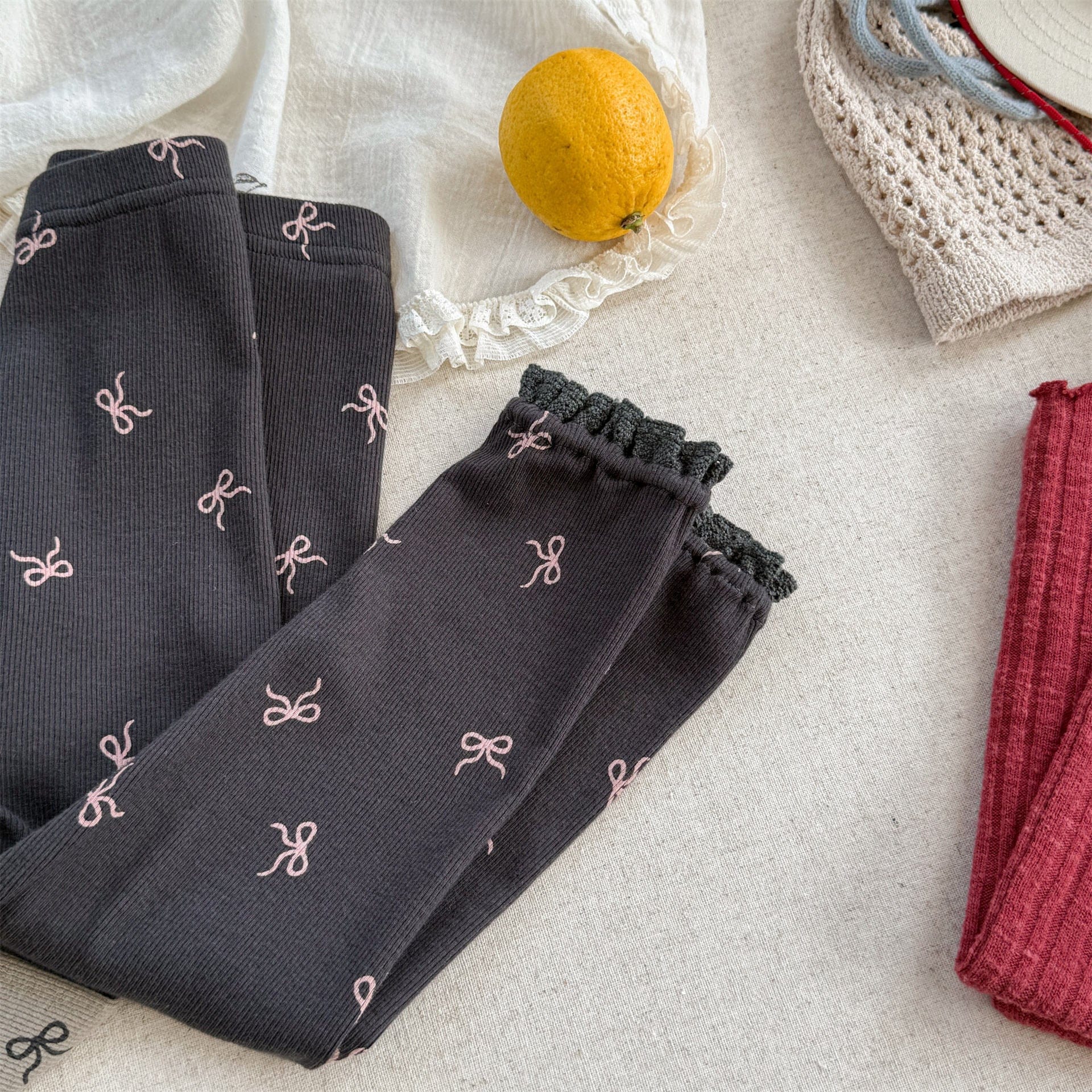 レギンスパンツ Dark Gray / 80cm リボンプリントレギンスパンツ【mh0010635】