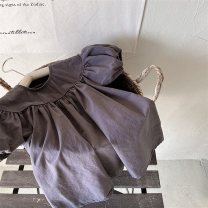 半袖ワンピース Dark Gray / 80cm Puff Sleeve Cotton Dress パフスリーブ コットンワンピース【mh0012145】