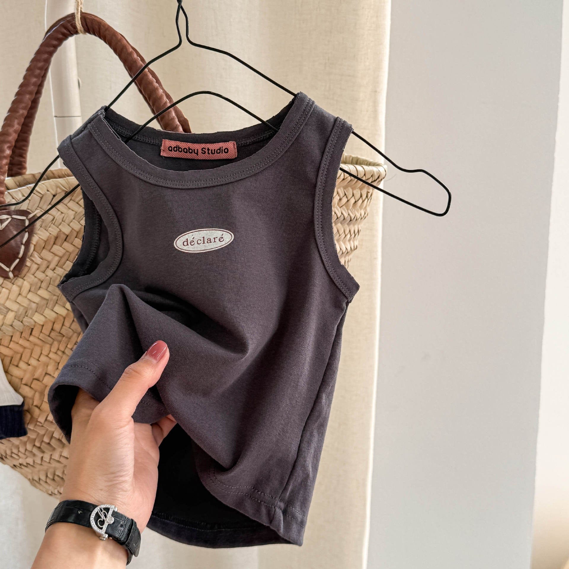 タンクトップ・キャミソール・ノースリーブトップス Dark Gray / 80cm ワンポイントノースリーブTシャツタンクトップ【mh0009379】