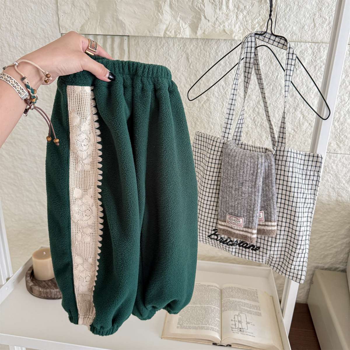 ロングパンツ・スウェットパンツ Dark Green / 80cm フリーススウェットパンツ サイドレースデザイン あったか長ズボン【mh0011427】