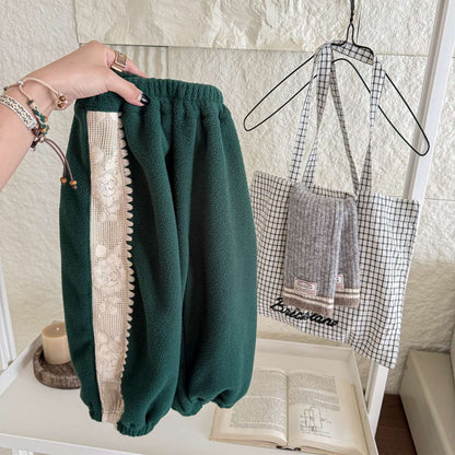 ロングパンツ・スウェットパンツ Dark Green / 80cm フリーススウェットパンツ サイドレースデザイン あったか長ズボン【mh0011427】