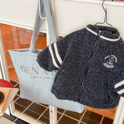 ショートコート・ジャケット・ジャンパー Dark Grey / 80cm ボアフリースジャケット ダブルライン ジップアップ ボアブルゾン【mh0011903】