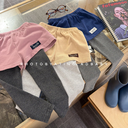 レギンスパンツ Fake Two-Piece Leggings フェイク レイヤード レギンスパンツ【mh0012135】