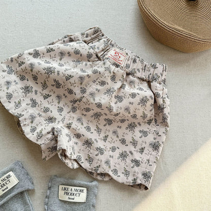 ハーフパンツ・ショートパンツ Floral / 80cm ウォッシュド コットン ガールズ ショートパンツ【mh0009540】
