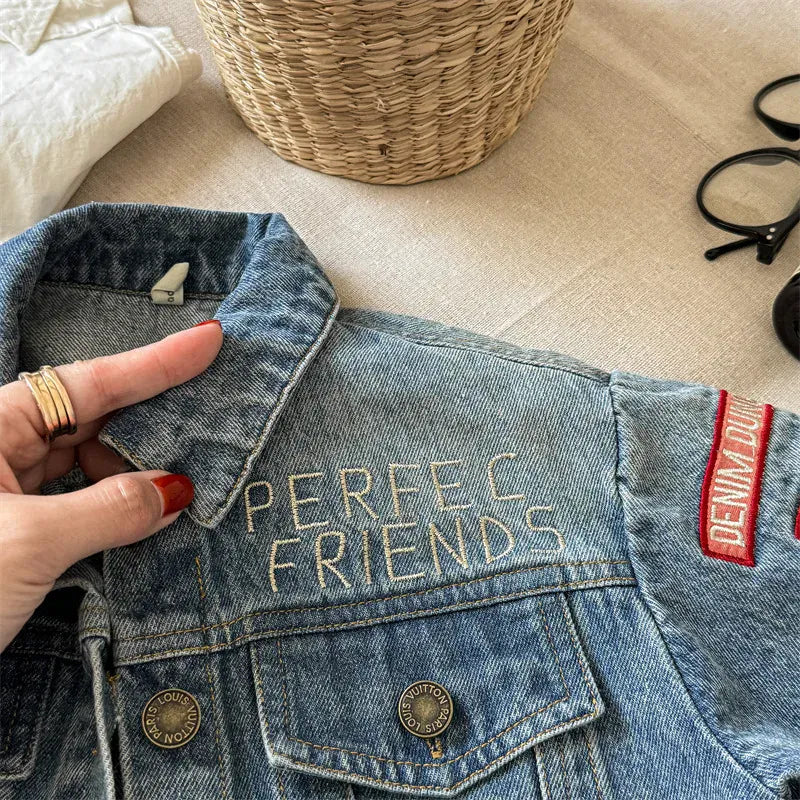 ショートコート・ジャケット・ジャンパー キッズアウター デニムジャケット Gジャン ワッペン刺繍プリント【mh0006617】