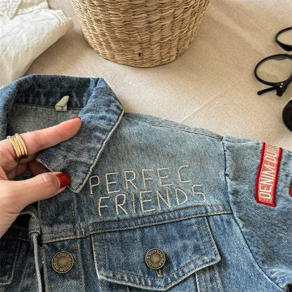 ショートコート・ジャケット・ジャンパー キッズアウター デニムジャケット Gジャン ワッペン刺繍プリント【mh0006617】