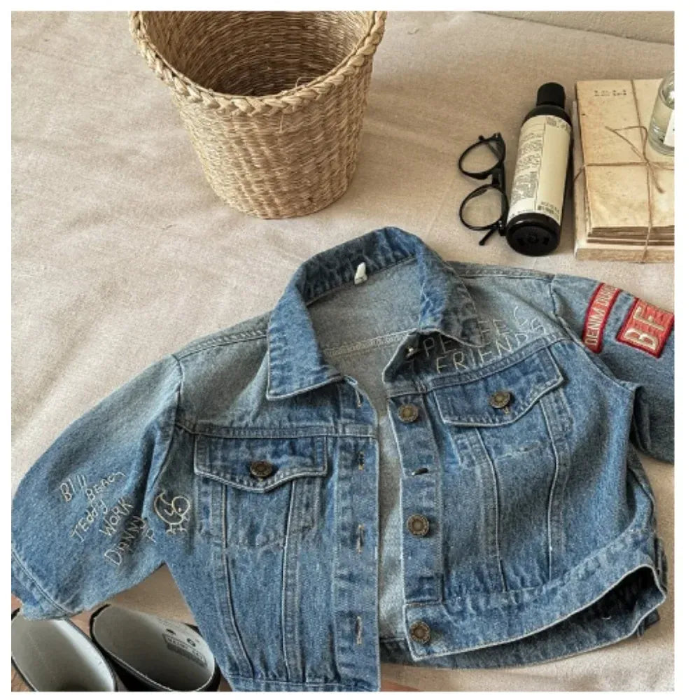 ショートコート・ジャケット・ジャンパー キッズアウター 刺繍ロゴタグデニムジャケットGジャン【mh0007447】