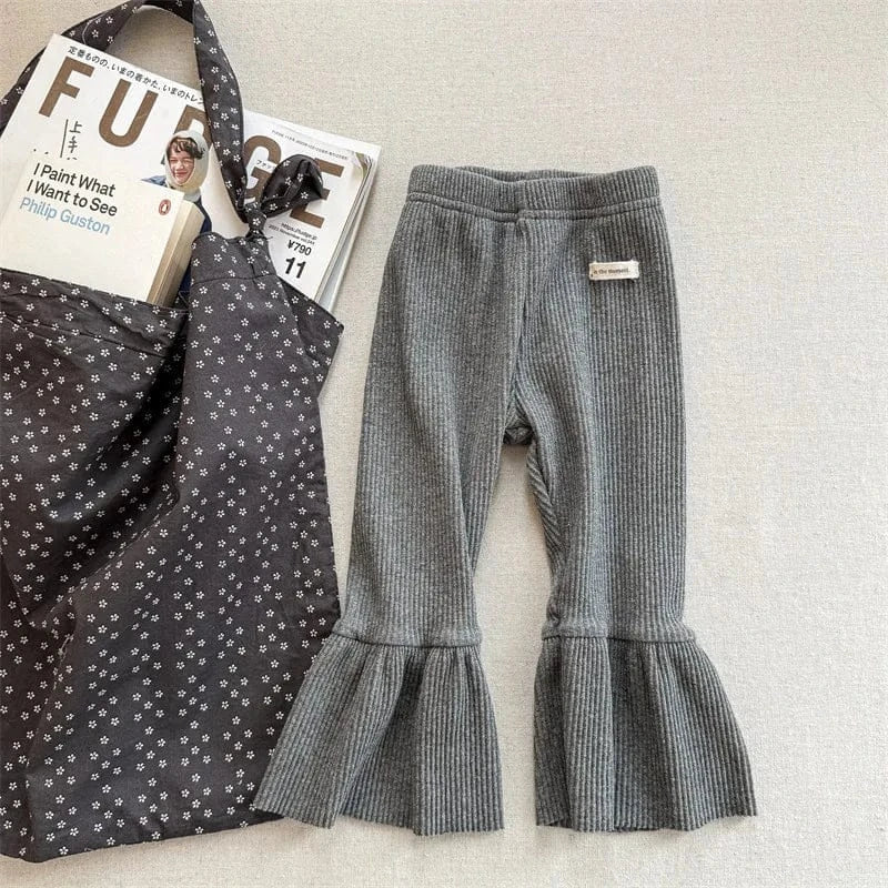 レギンスパンツ Gray / 12M (80) キッズパンツ 裾フリルフレアリブレギンスパンツ【mh0008966】