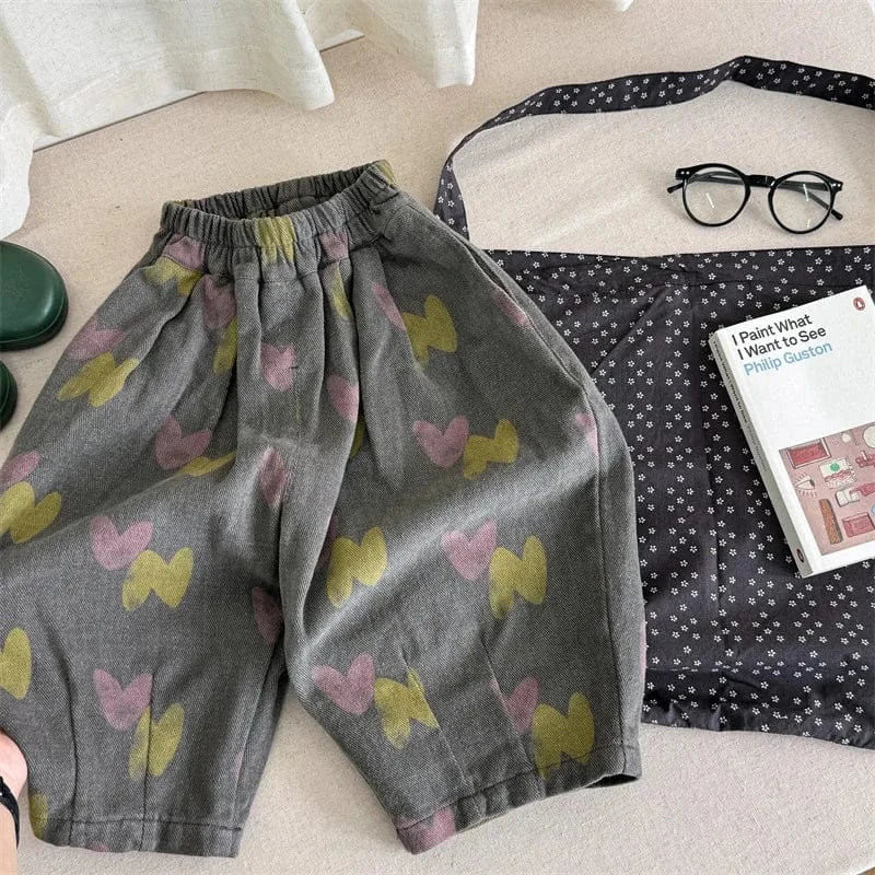 ロングパンツ・スウェットパンツ Gray / 12M  80CM キッズパンツ ルーズワイドロングパンツ レトロフラワープリント 2カラー【mh0006627】