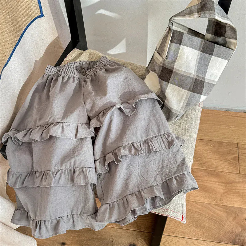 ロングパンツ・スウェットパンツ Gray / 12M  80CM キッズパンツ ティアードフリルロングワイドルーズパンツ 3カラー【mh0006867】