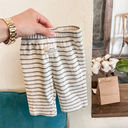 レギンスパンツ Gray / 12M/80cm キッズ ボーダー ハーフ レギンス パンツ グレー ブラック ユニセックス【mh0002109】