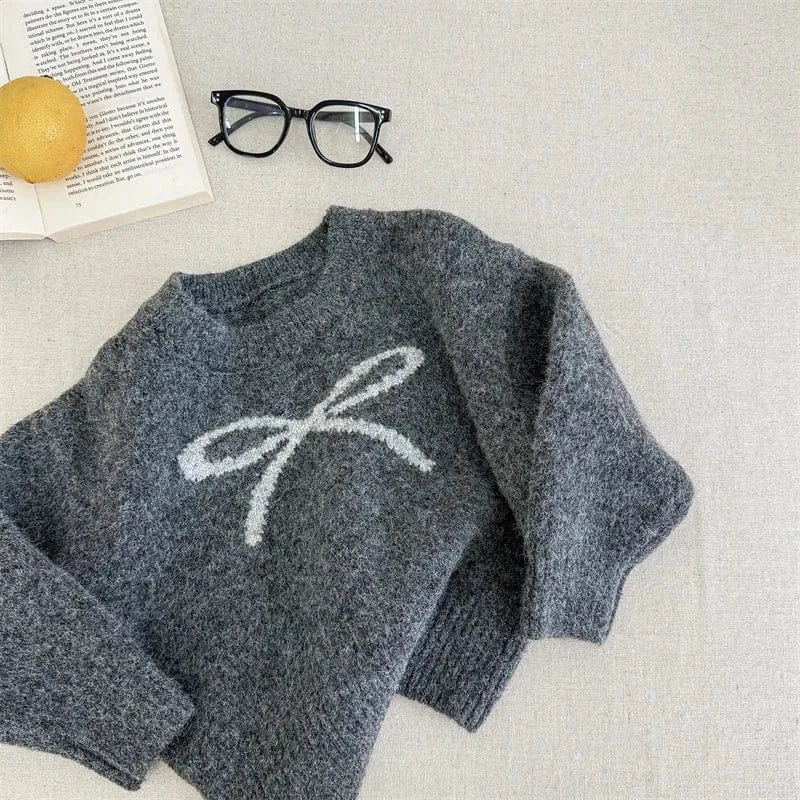 ニット・セーター Gray / 12M  80CM キッズトップス ビッグリボン長袖ニットセーター【mh0007926】