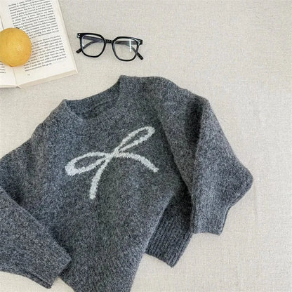 ニット・セーター Gray / 12M  80CM キッズトップス ビッグリボン長袖ニットセーター【mh0007926】
