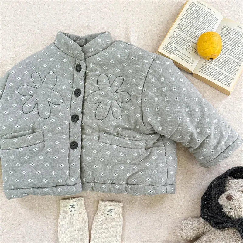 ショートコート・ジャケット・ジャンパー Gray / 12M  80CM キッズアウター レトロフラワーパッチワークパデッドジャケットコート【mh0008197】