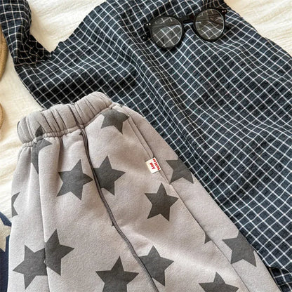 ロングパンツ・スウェットパンツ Gray / 12M  80CM キッズパンツ 星スタープリント裏フリースロングルーズスウェットパンツ【mh0008288】