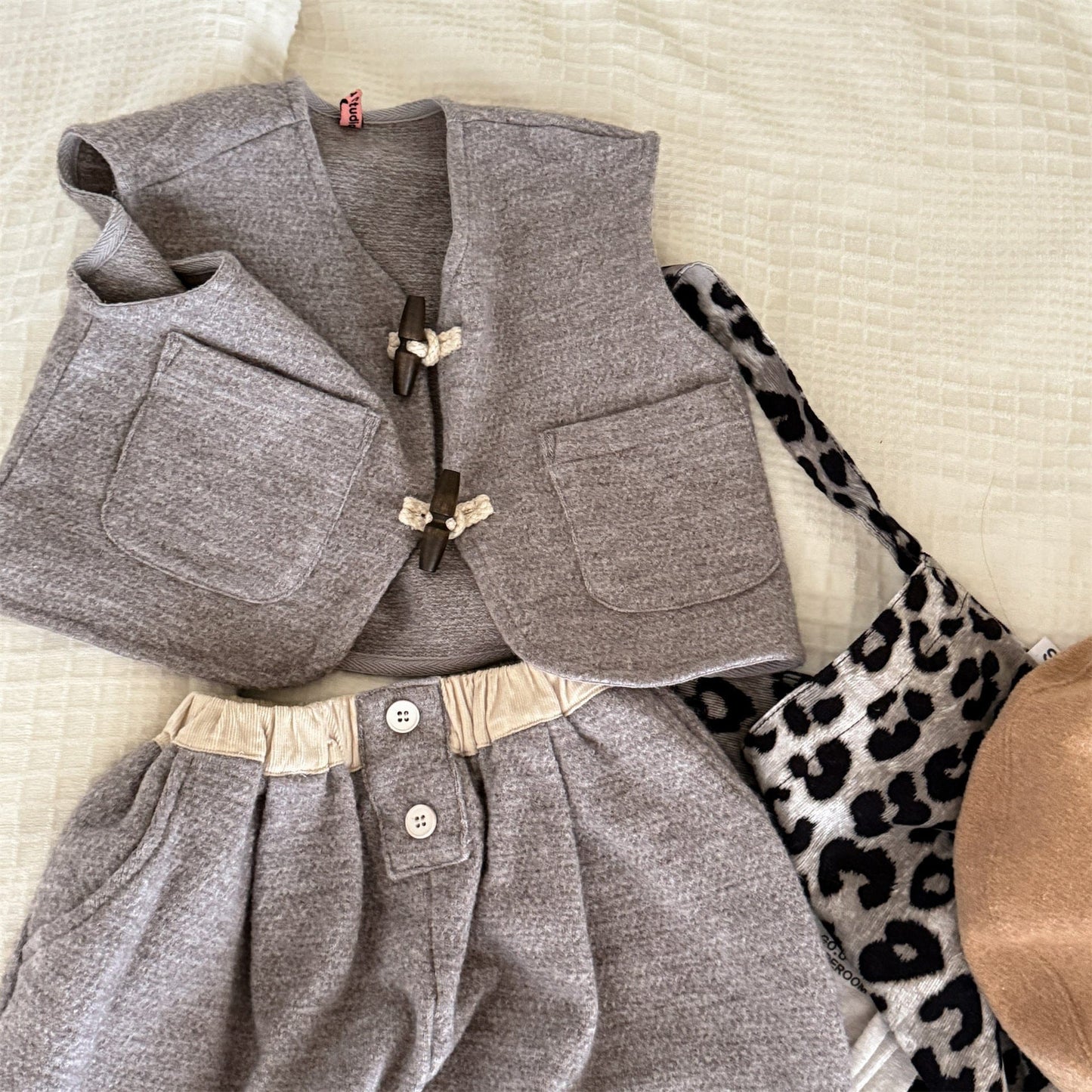 ノースリーブセットアップ Gray / 80cm トグルボタンノースリーブベストジャケット+ハーフパンツセットアップ 2点セット【mh0010640】