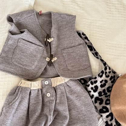 ノースリーブセットアップ Gray / 80cm トグルボタンノースリーブベストジャケット+ハーフパンツセットアップ 2点セット【mh0010640】