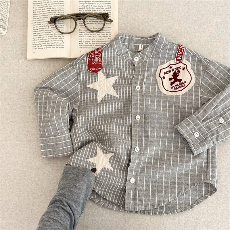 長袖シャツ・ブラウス Gray / 80cm キッズトップス チェックノーカラーウェスタンパッチワーク長袖シャツ【mh0009016】