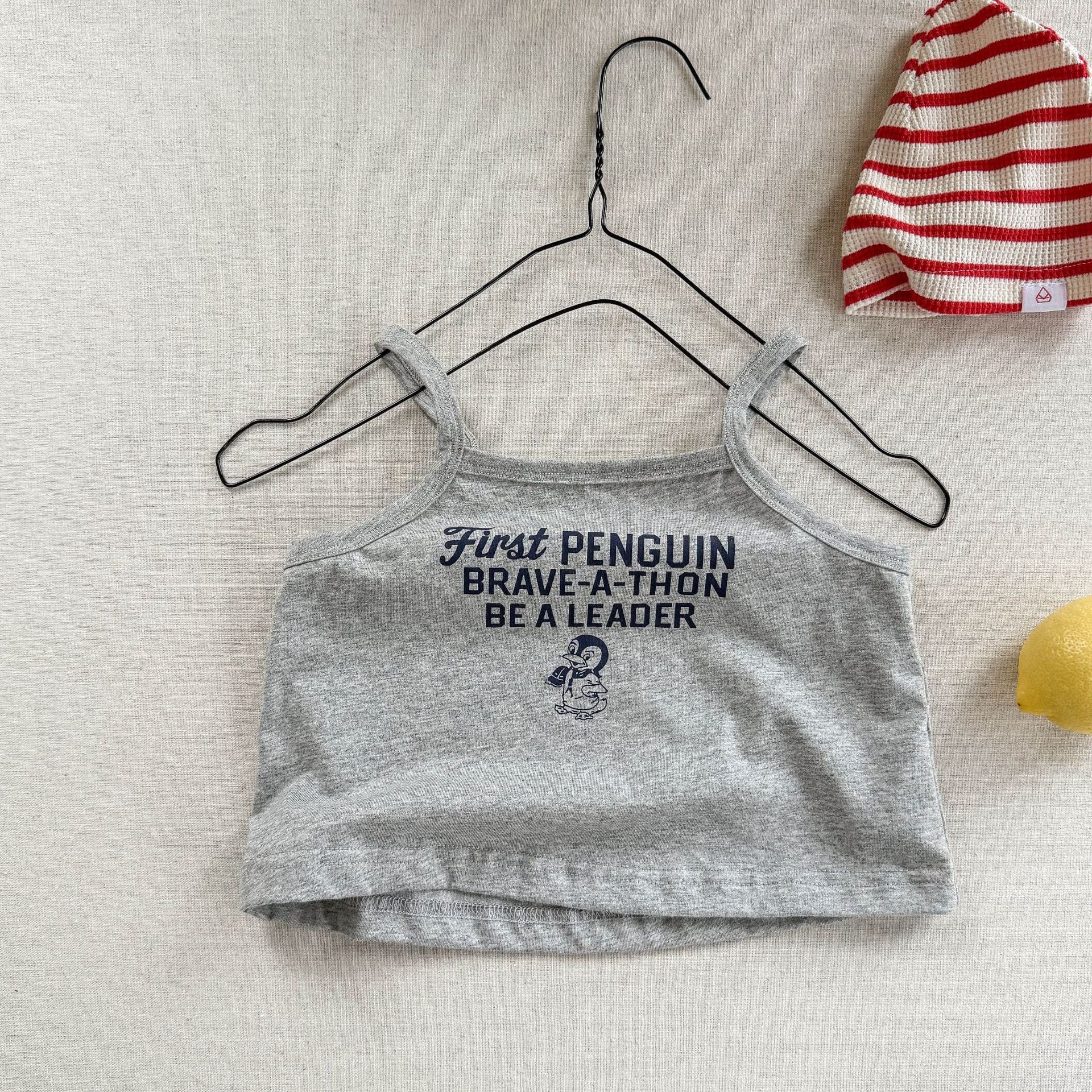 タンクトップ・キャミソール・ノースリーブトップス Gray / 80cm ペンギンレターロゴプリントキャミソールトップス【mh0009380】