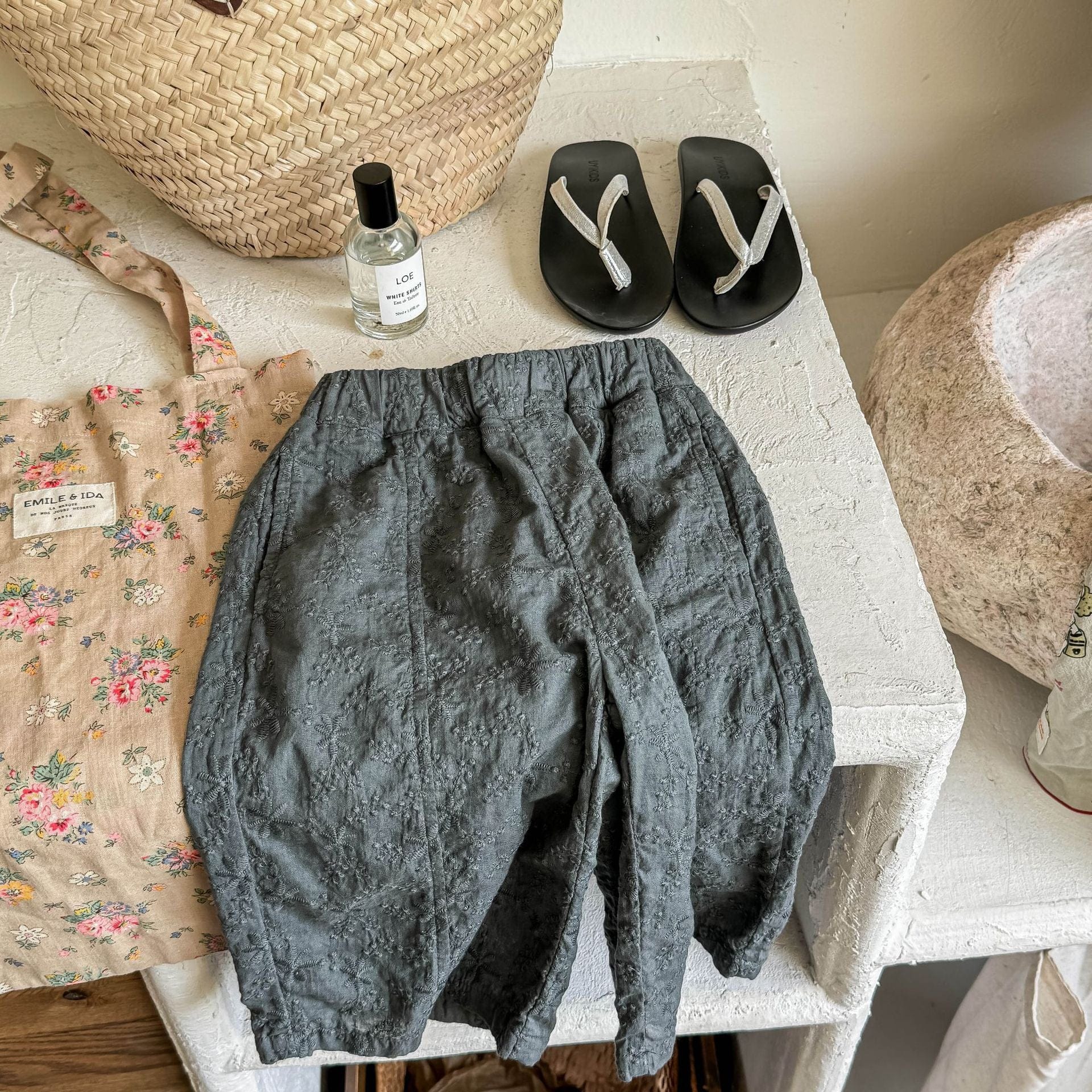 ロングパンツ・スウェットパンツ Gray / 80cm リネンコットンジャカードクロップドパンツ【mh0009539】