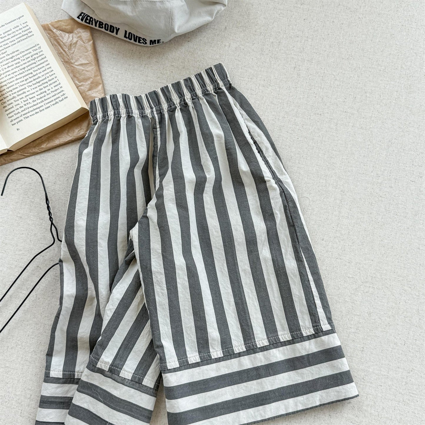 ロングパンツ・スウェットパンツ Gray / 80cm ストライプワイドルーズイージーパンツ【mh0010138】