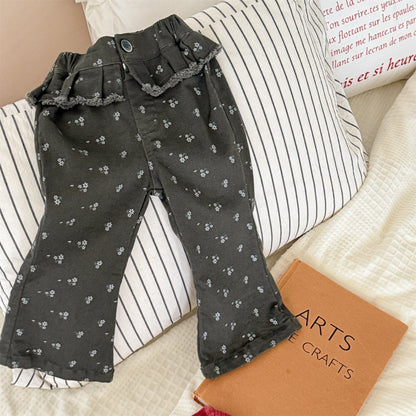 ロングパンツ・スウェットパンツ Gray / 80cm フラワー/無地フリルフレアベルボトムパンツ【mh0010642】