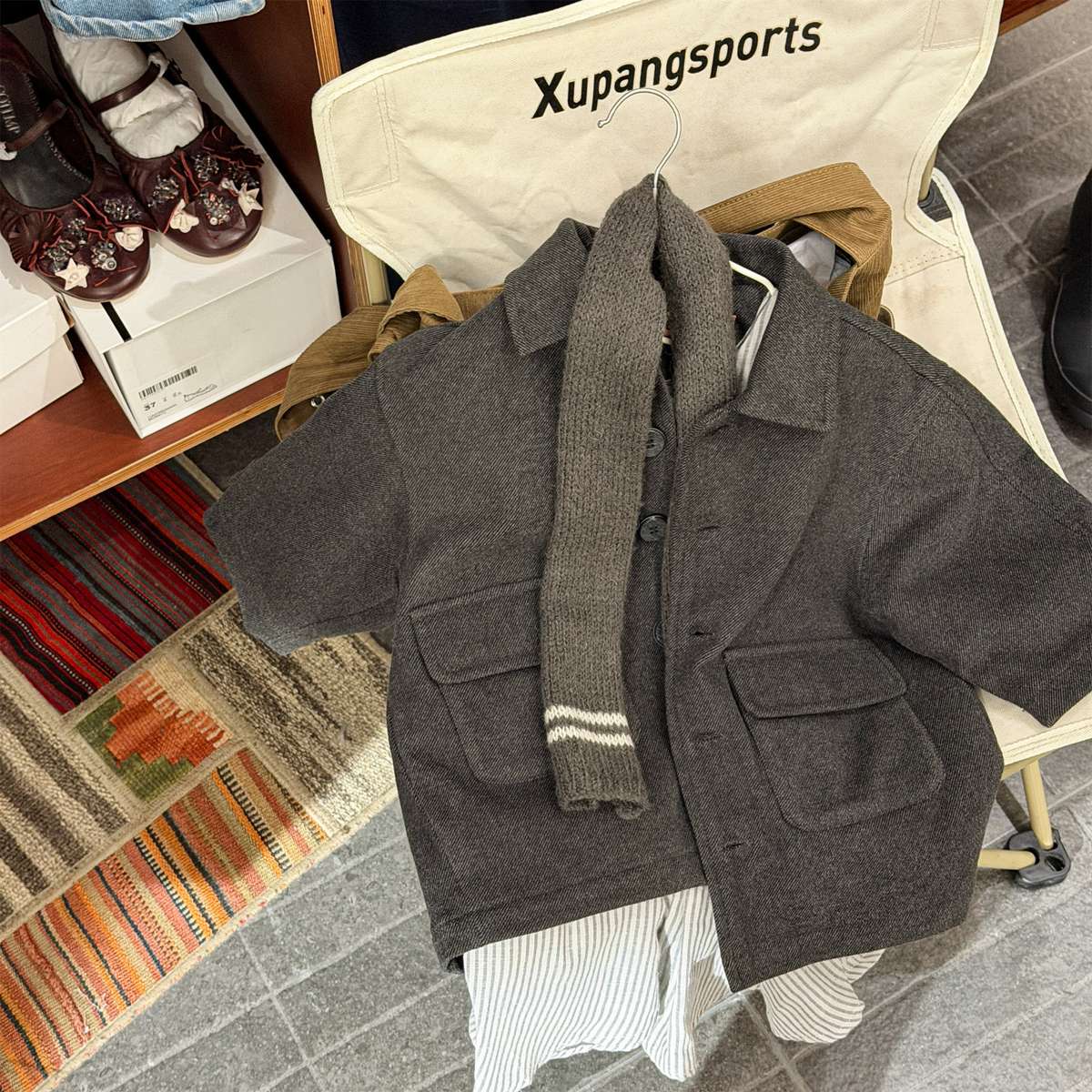 ロングコート Gray / 80cm コート ジャケット ウール調素材 ミディアム丈 アウター【mh0011421】