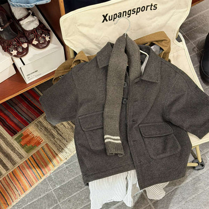 ロングコート Gray / 80cm コート ジャケット ウール調素材 ミディアム丈 アウター【mh0011421】