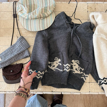 カーディガン・パーカー Gray / 80cm ニットフーディ ジップアップ ノルディック柄 カーディガン【mh0011430】