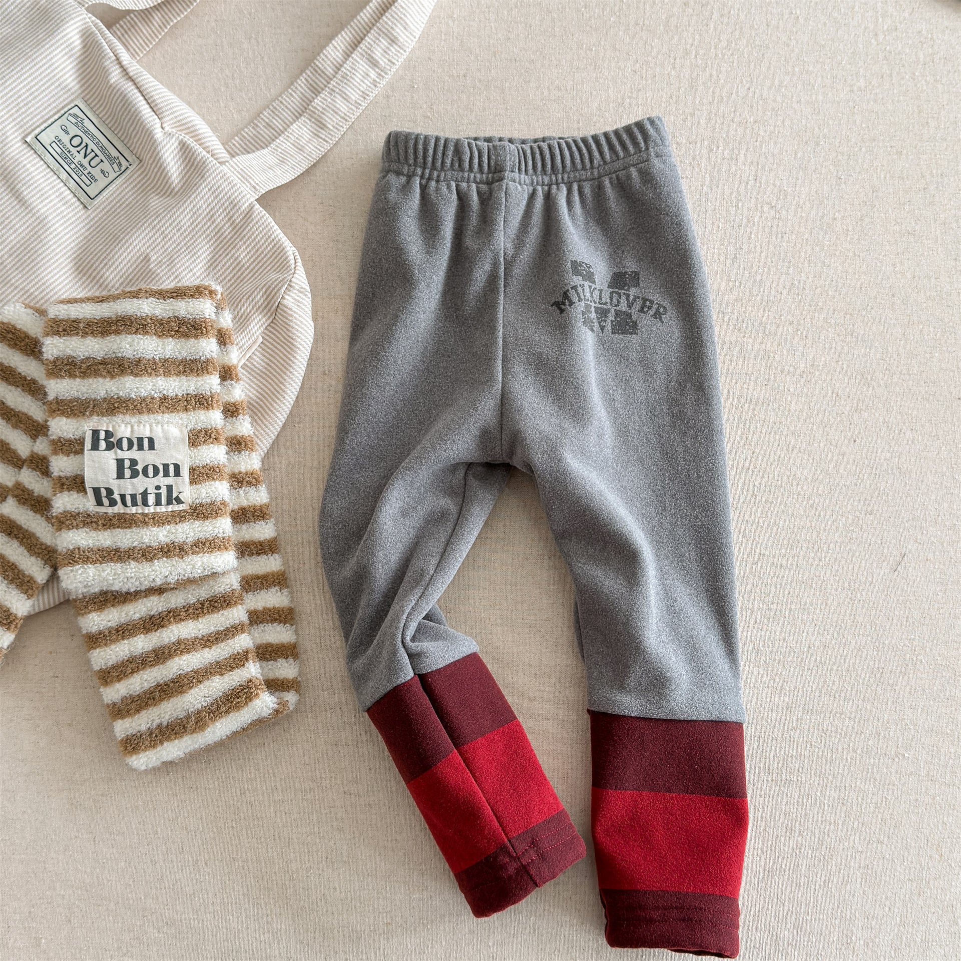 レギンスパンツ Gray / 80cm レギンスパンツ 裏起毛 バイカラー ドッキング リブ ボトムス【mh0011609】