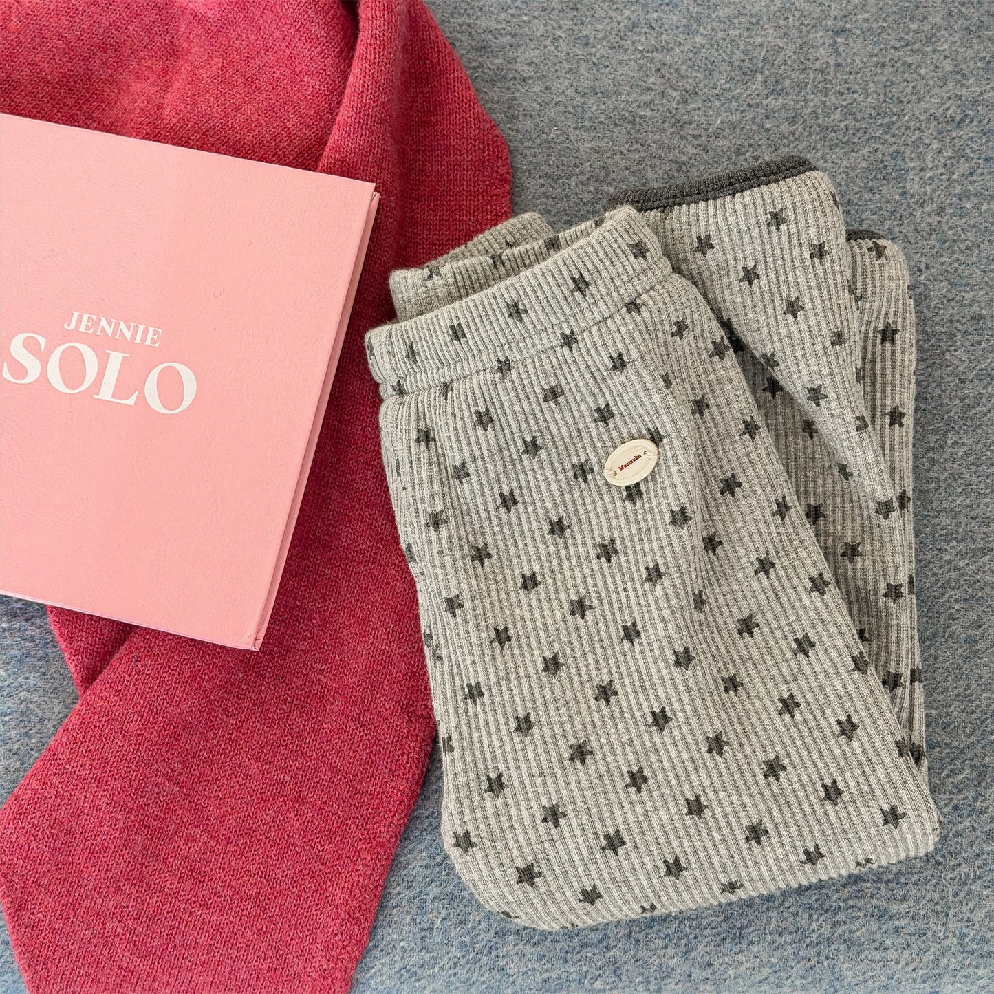 レギンスパンツ Gray / 80cm 裏起毛リブレギンスパンツ 星スタープリント デイリーパンツ【mh0011908】