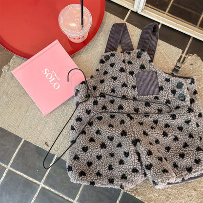 サロペットパンツ・サスペンダーパンツ Gray / 80cm ハートフリースサロペット ショートサスペンダーパンツ【mh0011923】